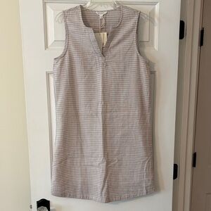 NWT beachlunchlounge Linen Dress / cover up Tan and White Medium